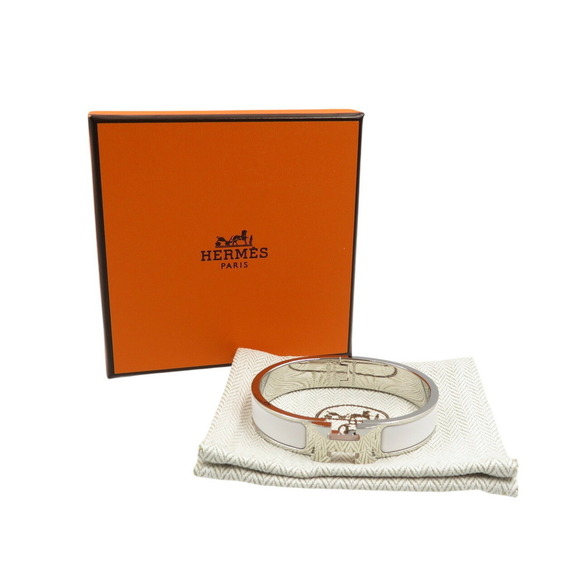 HERMES Click-Clack Metal Silver White Bangle - Picture 4 of 6